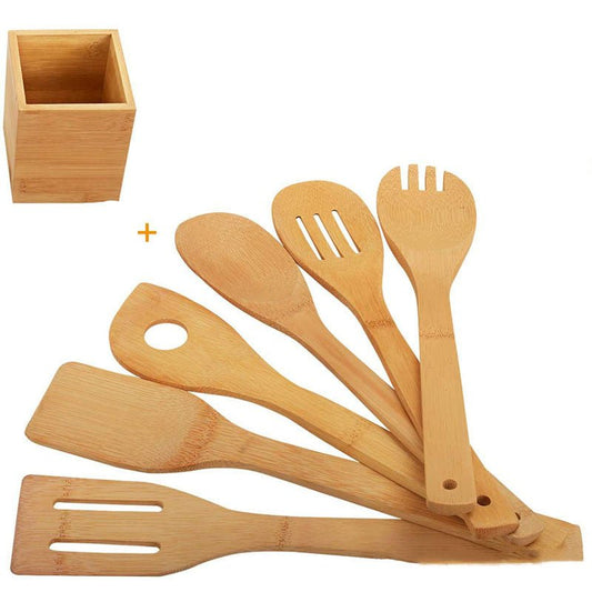 Eco-Friendly Bamboo Spatula Set - with Holder - Home2luxury 