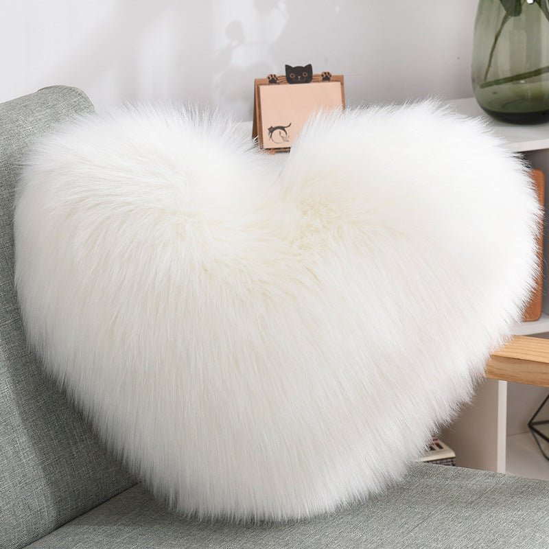 Heart-Shaped Plush Throw Pillow - White - Home2luxury 